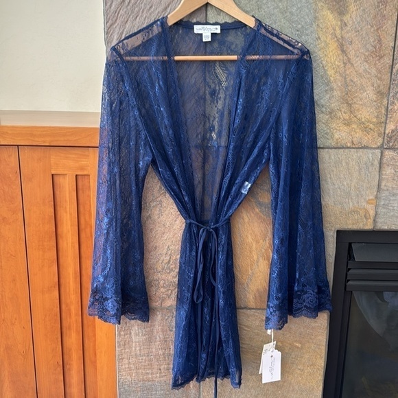 In Bloom Women's Robe Navy Blue marine Lace wrap NEW NWT sz XL feminine gift - Picture 2 of 12